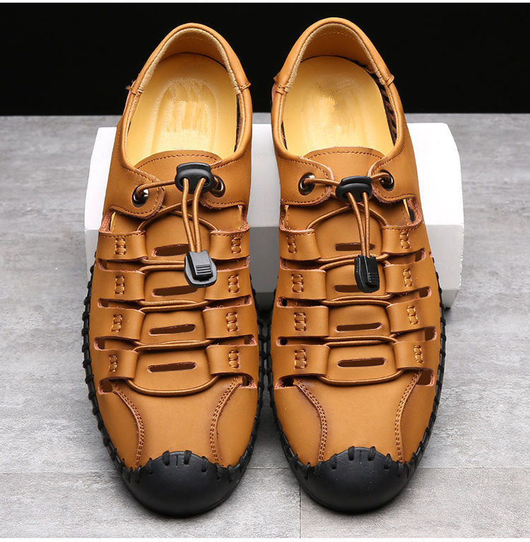 🌟✨【39-44】Męskie oryginalne skórzane buty z odkrytymi palcami, wydrążone, letnie, swobodne, oddychające - modne i stylowe