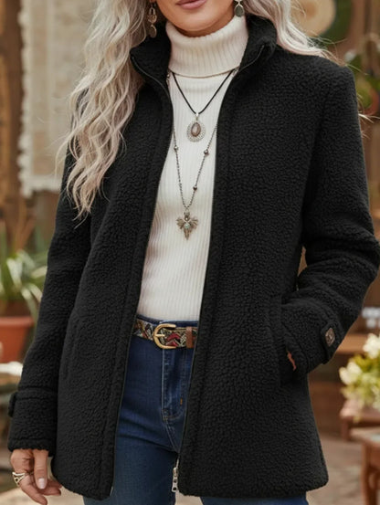 🛒【S-3XL】Dámska ležérna bunda na zips z jahňacej vlny