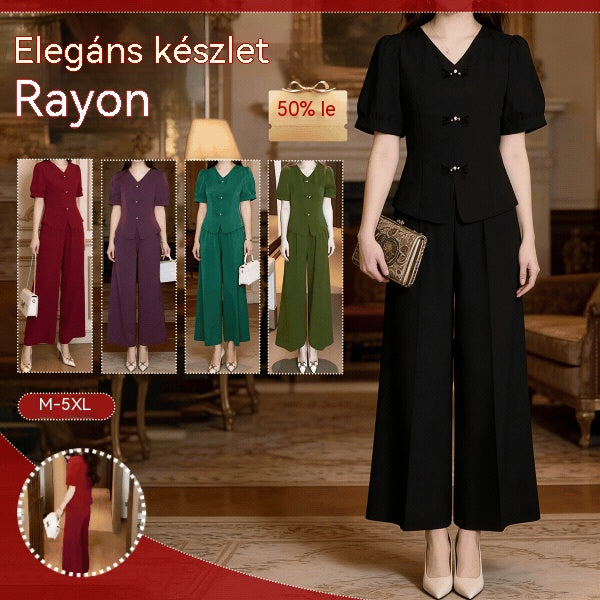 🌸【M-5XL】 Tavaszi divatos jégselyem női szett – Felső + bő szárú nadrág