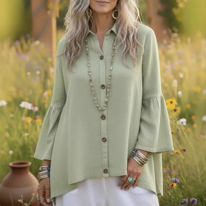 【S-3XL】🌸👚Nowa wiosenna koszula w jednolitym kolorze z długim rękawem i rozkloszowanym krojem