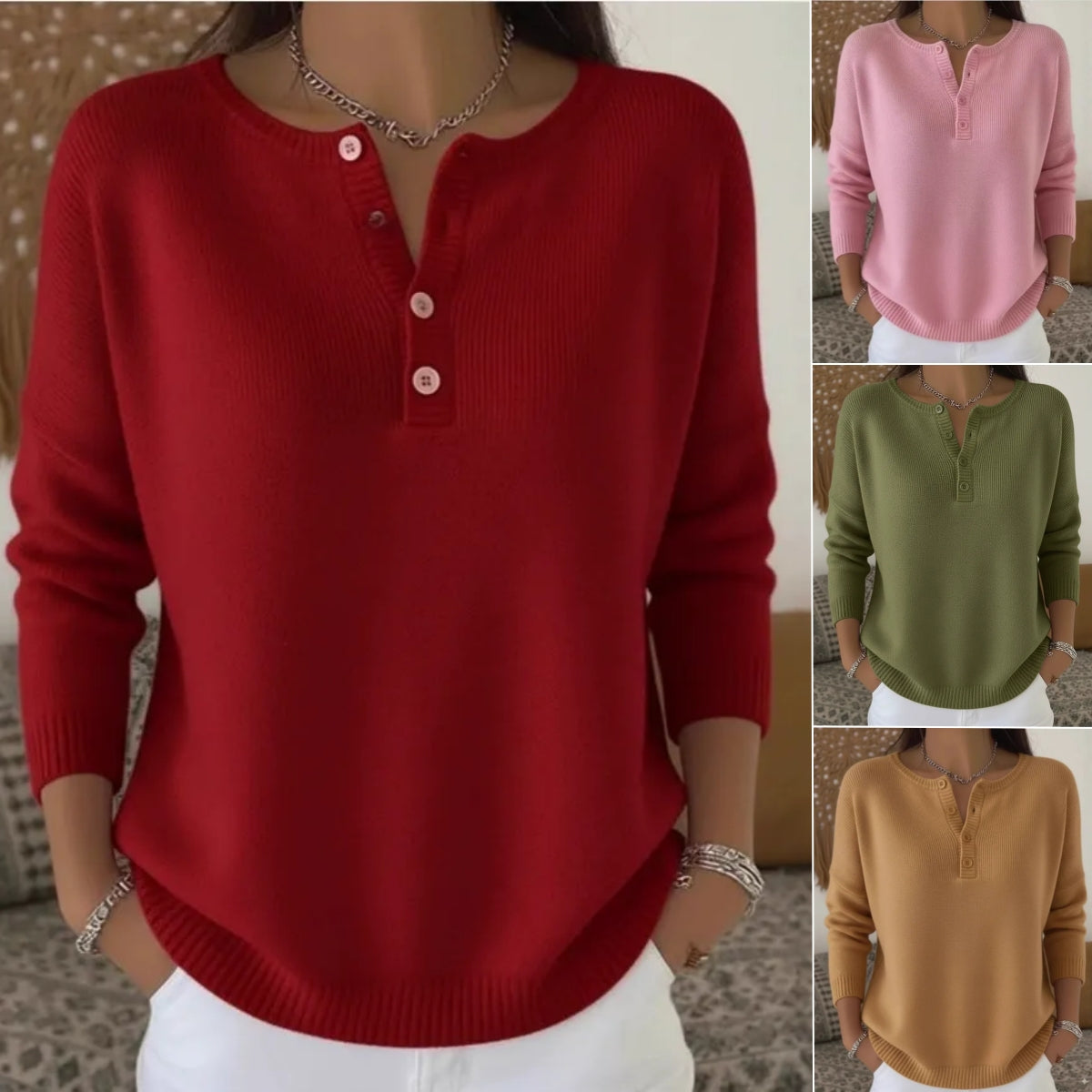 💟 Ostatni dzień: 50% zniżki ✨【S-2XL】Damski jednokolorowy sweter z dekoltem V, luźny i casualowy