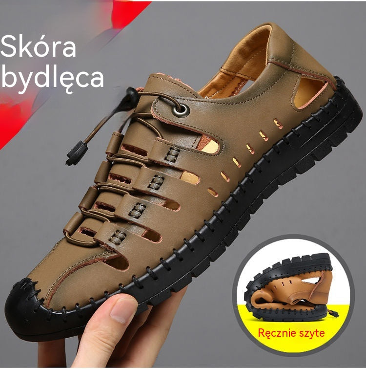 🌟✨【39-44】Męskie oryginalne skórzane buty z odkrytymi palcami, wydrążone, letnie, swobodne, oddychające - modne i stylowe