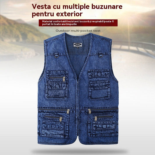 🔥Cumpărați 1 obțineți 1 gratuit【XL-7XL】2025 Vestă din denim cu multe buzunare pentru bărbați