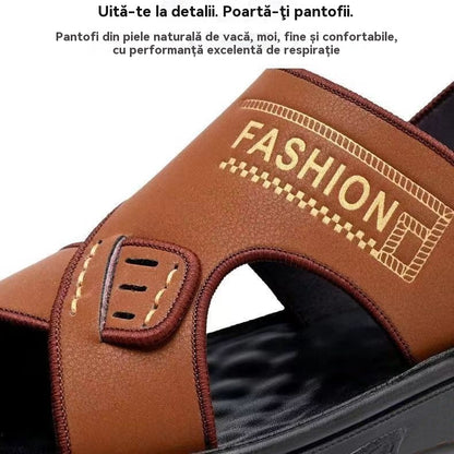 🐂【38-47】Sandale de plajă noi din piele cu talpă groasă pentru bărbați