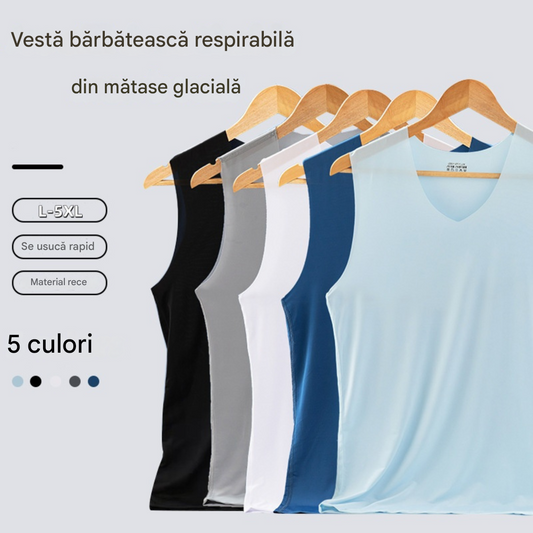 ❄️🆒【Cumperi 3, primești 2 gratuit – în total 5 bucăți 🔥】【L–5XL】Maiou bărbătesc de vară din mătase de gheață, fără cusături, model subțire, mărimi mari