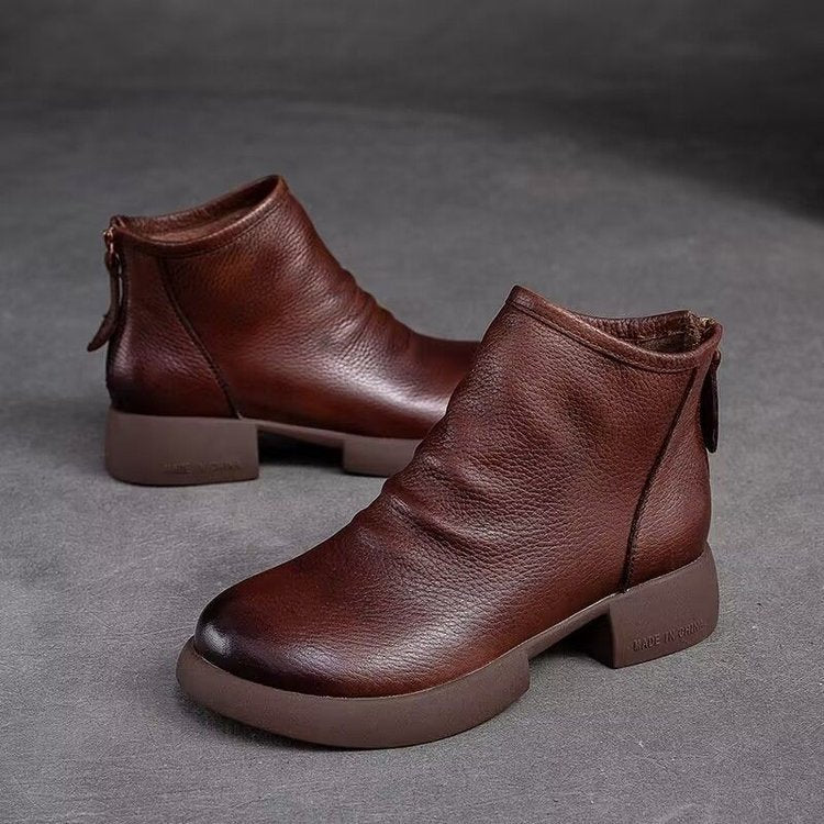 【35-40】Nowe, damskie, skórzane kozaki na jesień/zimę, gruba podeszwa, miękki obcas