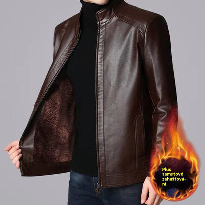 【M-3XL】Nueva chaqueta de cuero gruesa de otoño/invierno, con forro polar, estilo daddy