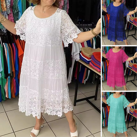 ❤️[S-5XL] Nové čipkované šaty s okrúhlym výstrihom a krátkym rukávom 