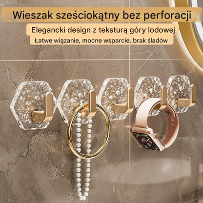 💥🏆【1 set 20 szt】Haczyki Hexagonalne Bez Wiercenia. 💎 Elegancki Design z Teksturą Iceberg – Łatwe Przyklejanie, Silne Wsparcie, Bez Śladów 🛁