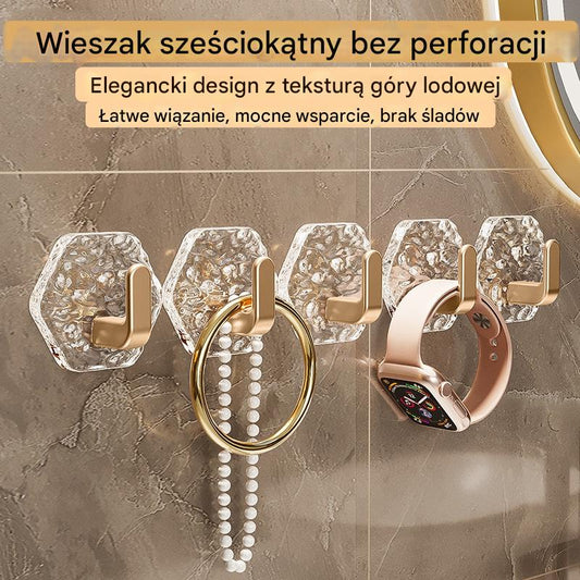 💥🏆【1 set 20 szt】Haczyki Hexagonalne Bez Wiercenia. 💎 Elegancki Design z Teksturą Iceberg – Łatwe Przyklejanie, Silne Wsparcie, Bez Śladów 🛁