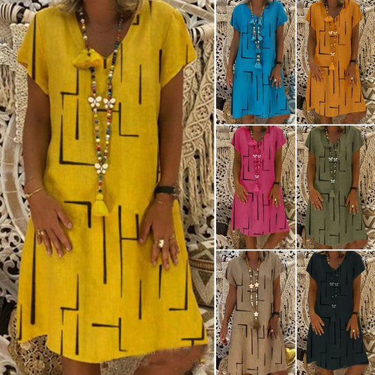 🛍️👗【S-5XL】Bavlnené šaty s výstrihom do V 