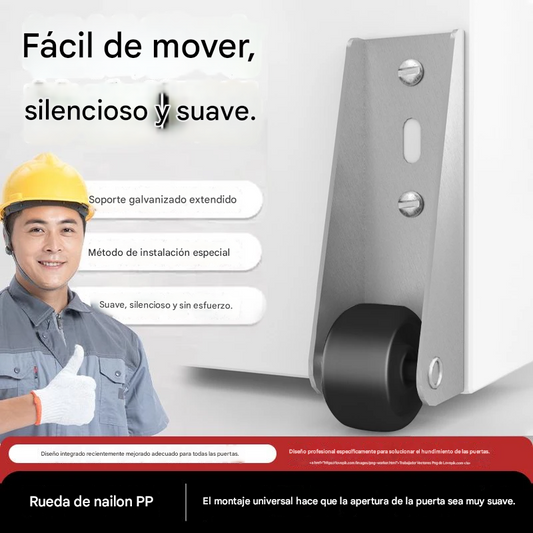 【4 ruedas + 16 tornillos】🚪 Soporte con Rueda para Puerta Caída – Silencioso, Ajustable y Fácil de Instalar 🔧