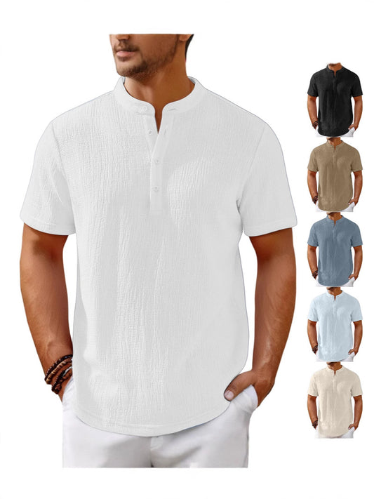 【S-4XL】Látványos textúrájú és henley nyakú férfi póló - kényelmes és stílusos minden napra