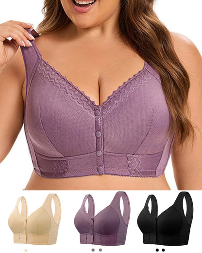 （3 szt）💕🎁【45kg-155kg】Oversized oddychający biustonosz z miękkiej bawełny, zapinany z przodu na guziki