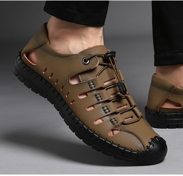 🌟✨【39-44】Męskie oryginalne skórzane buty z odkrytymi palcami, wydrążone, letnie, swobodne, oddychające - modne i stylowe
