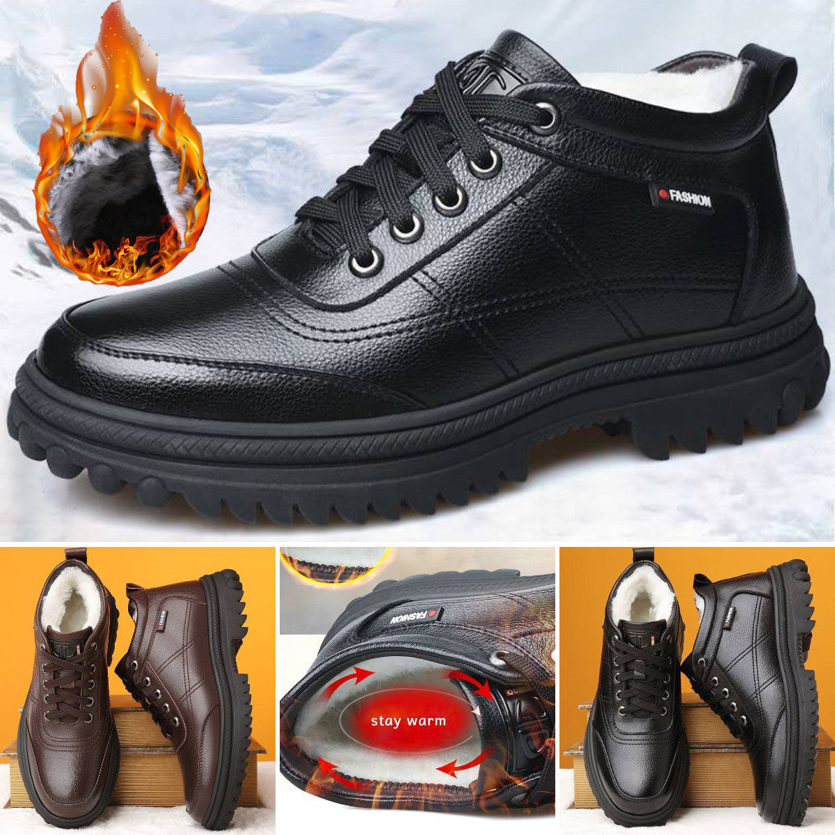 🔥Ograniczona czasowo zniżka 50%🔥【39-44】Nowość Zimowe, ciepłe, męskie skórzane buty z grubą podeszwą