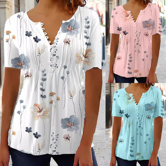 👚【S–3XL】✨ Nový top s výstřihem do V a potiskem, přiléhavý, univerzální, prodyšný a pohodlný