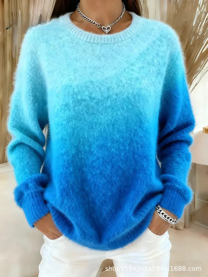 🔥【XS–5XL】Suéter de cuello redondo con diseño degradado, material afelpado, cálido y cómodo