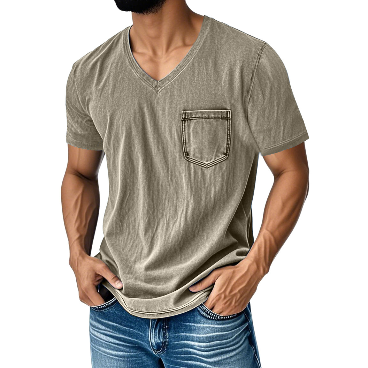 👔 50% kedvezmény 🔥 [40–120 kg] Férfi laza, bő szabású farmer póló — V-nyakú, rövid ujjú ✅ Utánvétes fizetés lehetséges ✅ Vásároljon 2-t, és 30% kedvezményt kap