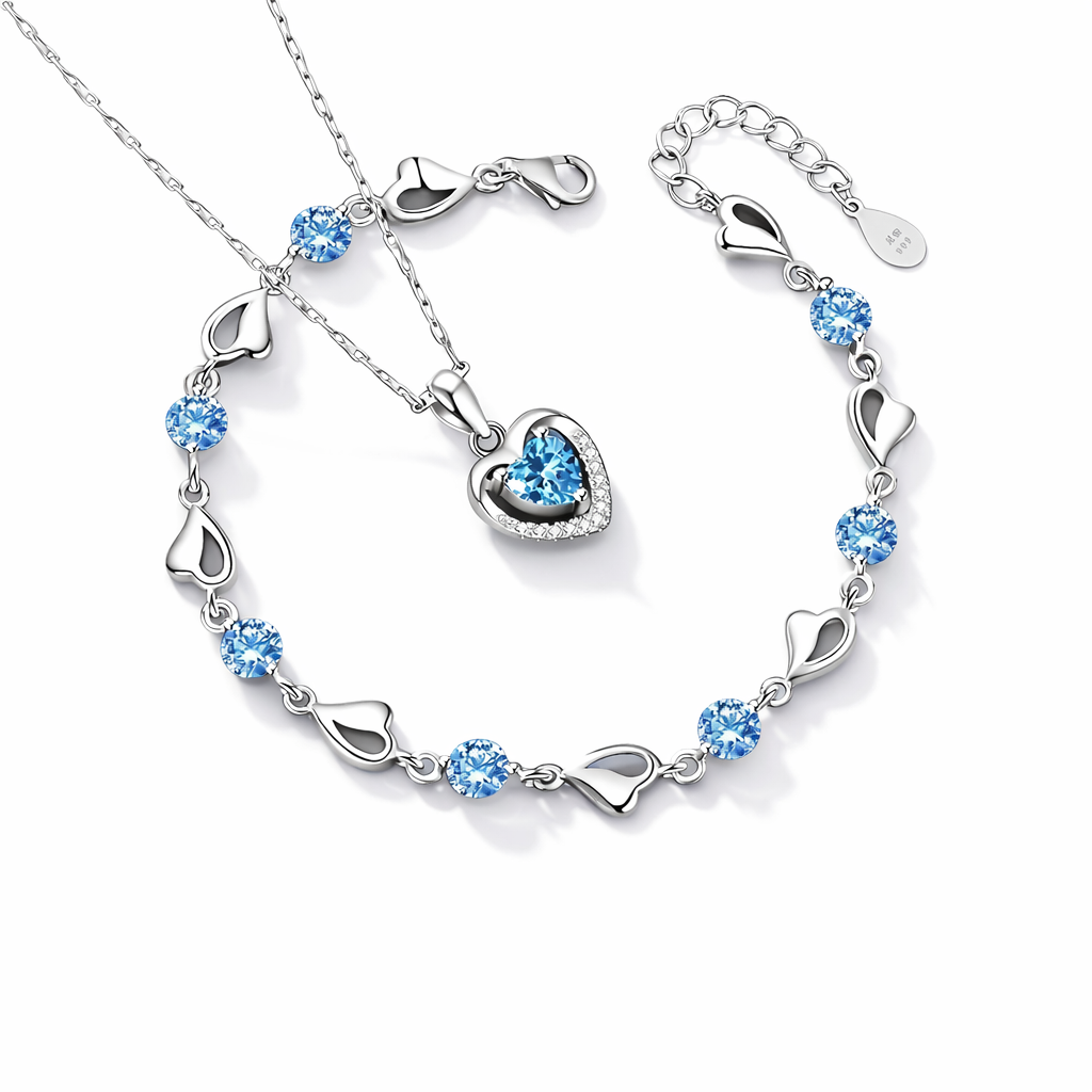 💎Zestaw bransoletki i naszyjnika z srebra próby 925 „Serce Oceanu