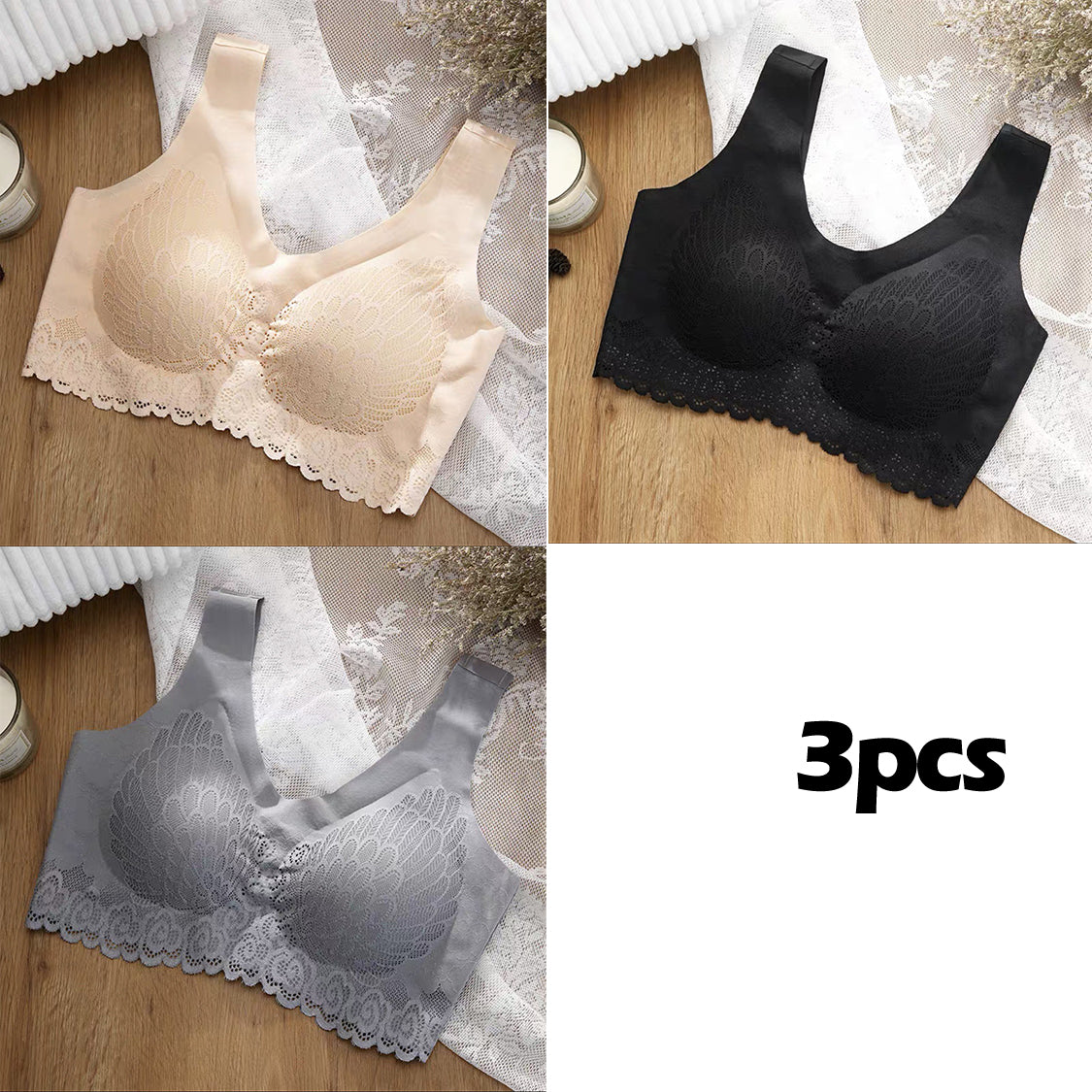 💕【3 dílná sada】Nová podprsenka z přírodního latexu bez kostic s push-up efektem – maximální pohodlí po celý den