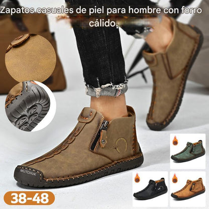 🥾【38-48】Botas Martens para hombre hechas totalmente a mano con cuero genuino, con forro de felpa y cremallera – cálidas, cómodas y elegantes, ideales para el invierno.