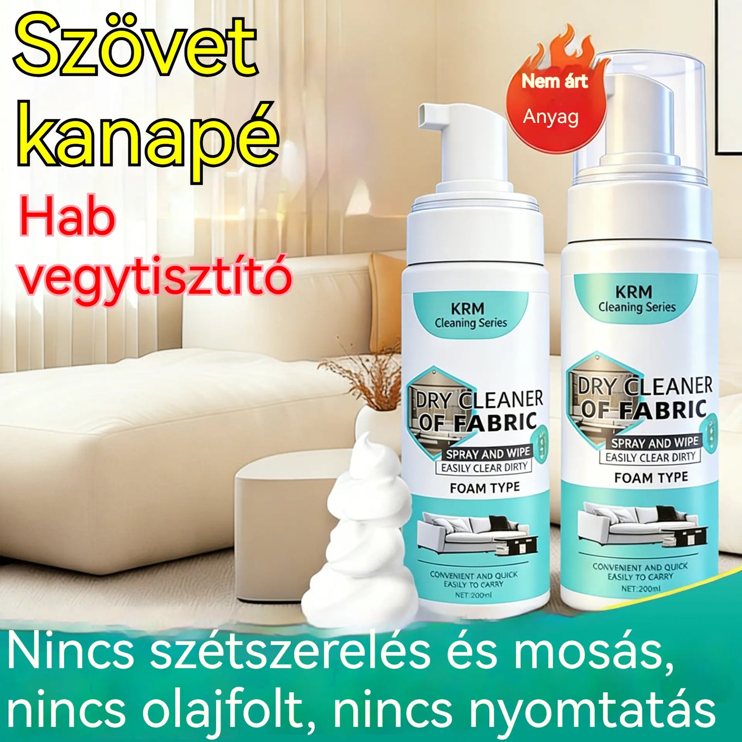 Ez a nagy teljesítményű kanapétisztító egy hatékony folteltávolító, amely nem igényel mosást, és alkalmas textíliák vegytisztítására.
