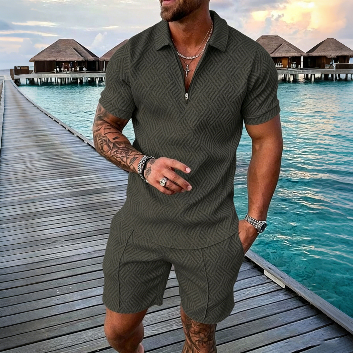 😎 50 % popusta 🔥【Majica + hlače】 (40–130 kg) Moški polo komplet z zadrgo in 3D-tiskom ✅️Plačilo ob dostavi ✅️70 % popusta na 2 artikla