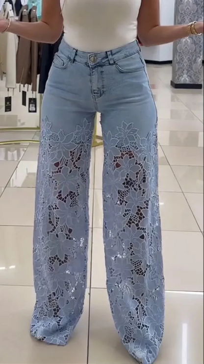 💥 LICHIDARE DE STOC 💥👖Blugi moderni din denim cu petice de dantelă