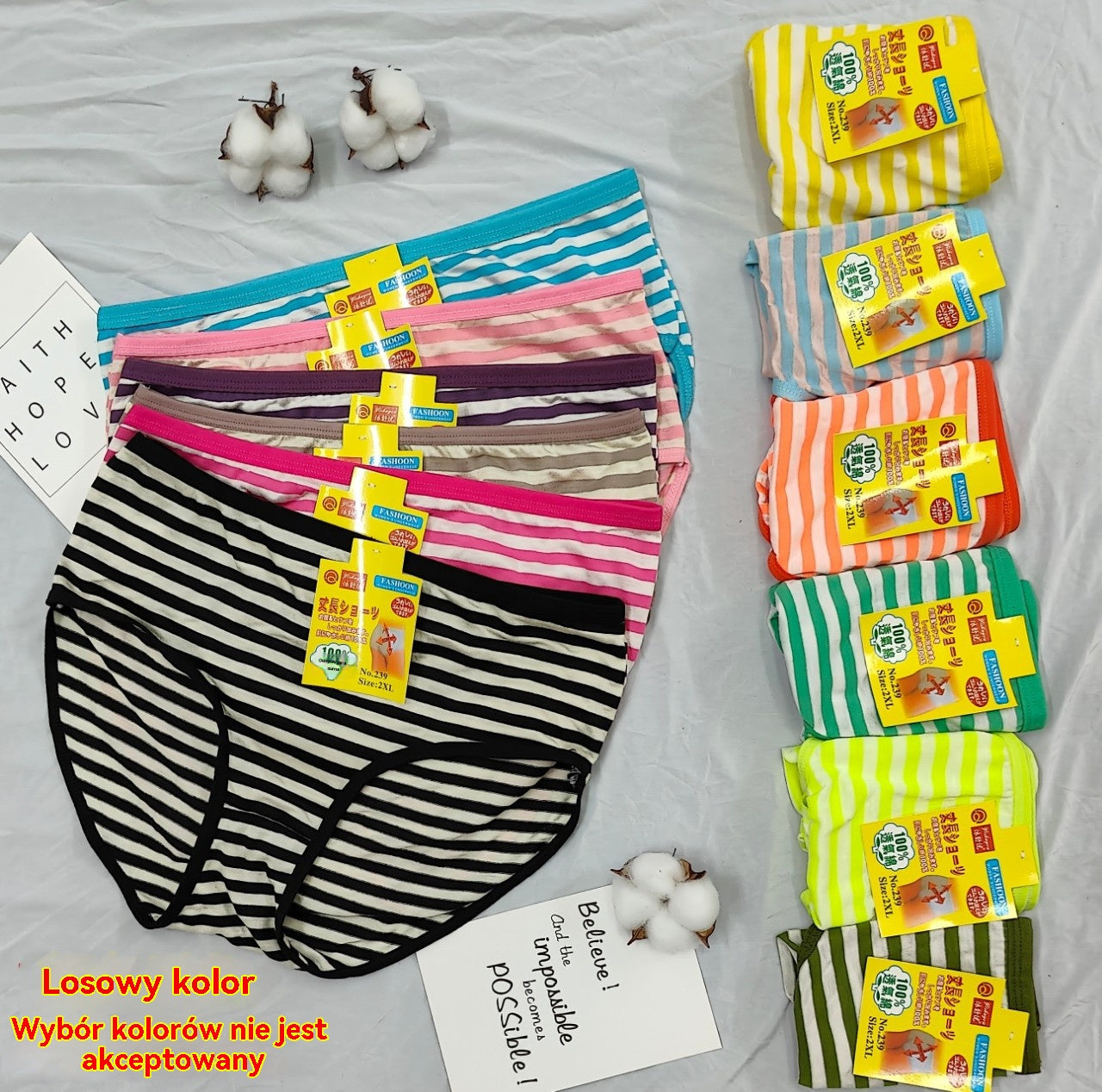 💥【12 sztuk】Nowa bawełniana bielizna w paski z wysokim stanem dla osób w średnim i starszym wieku