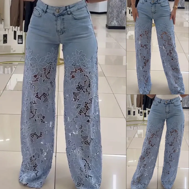 💥 LICHIDARE DE STOC 💥👖Blugi moderni din denim cu petice de dantelă