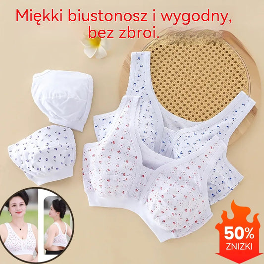 【Zestaw 4-częściowy】  komplet bielizny, bawełniany, w stylu małej kamizelki, dla kobiet w średnim i starszym wieku, w dużych rozmiarach