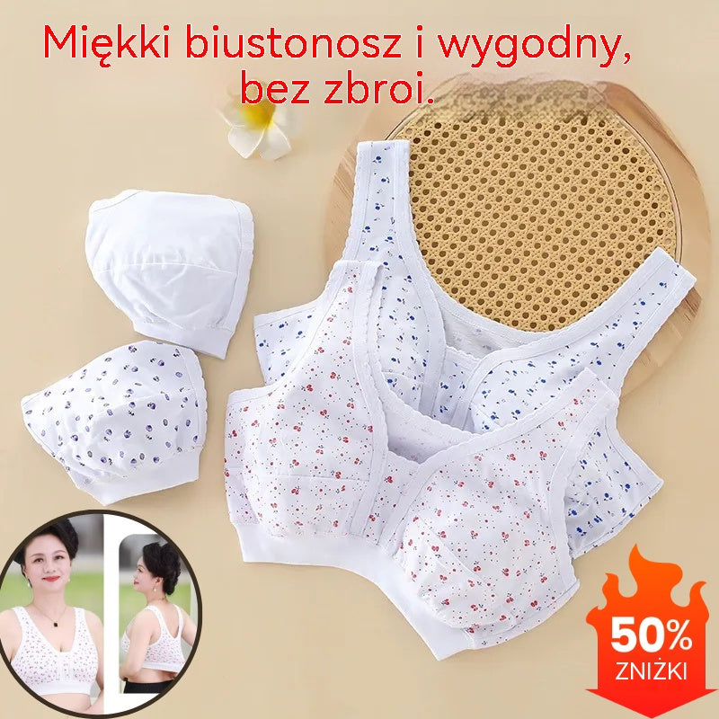 【Zestaw 4-częściowy】  komplet bielizny, bawełniany, w stylu małej kamizelki, dla kobiet w średnim i starszym wieku, w dużych rozmiarach