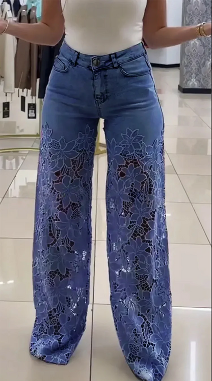 💥 LICHIDARE DE STOC 💥👖Blugi moderni din denim cu petice de dantelă